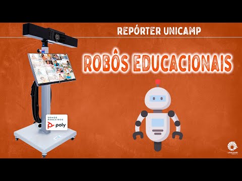 audiodescrição: arte colorida, com fundo laranja e imagem do robô educacional