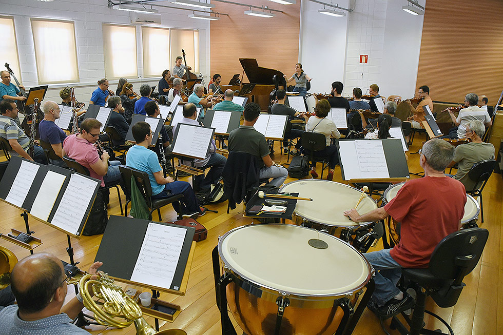 Orquestra Sinfônica da Unicamp durante ensaio. Foto: Antoninho Perri