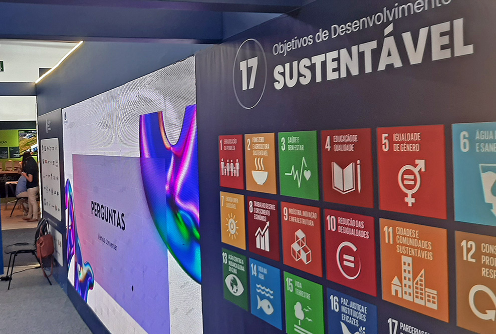 Estande da Unicamp montado no Campinas Innovation Week: informações atuais sobre HIDS e as ações de sustentabilidade da Universidade