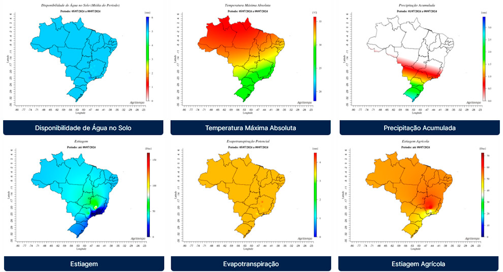 Página do Agritempo que fornece informações meteorológicas e agrometeorológicas sobre diversos municípios do país recebendo diariamente dados de 1.600 estações meteorológicas de diferentes instituições