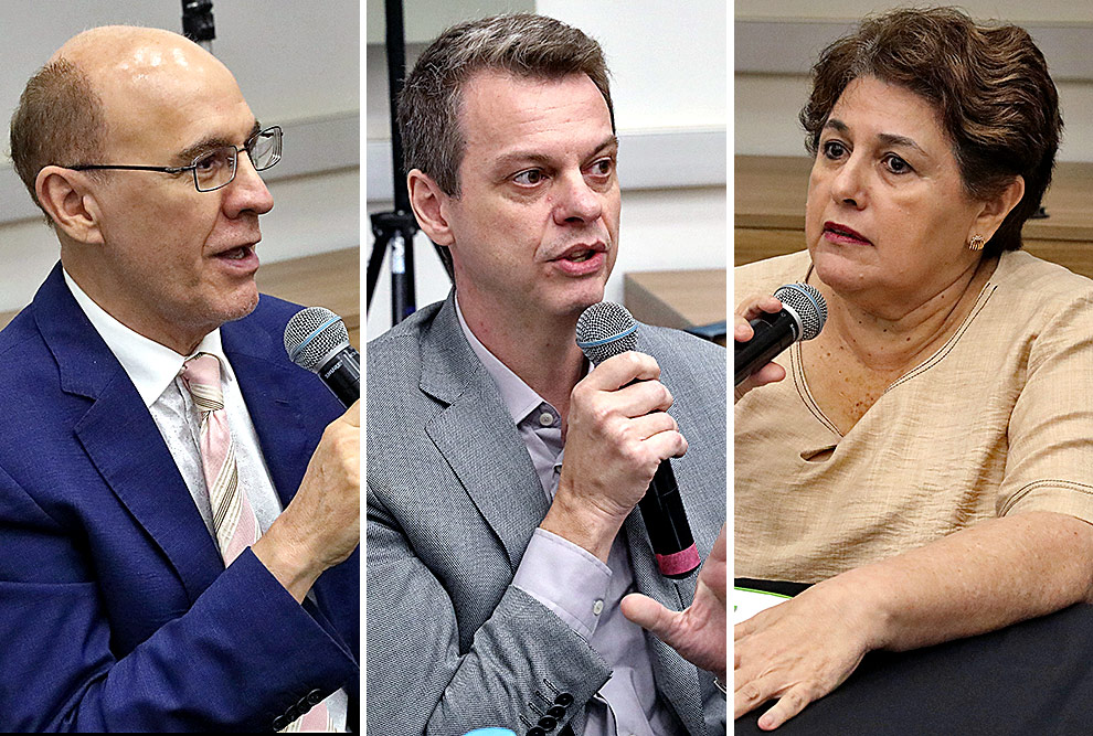 Da esquerda para a direita, Osvaldo Novais de Oliveira Jr (USP); Alexandre Breda (Shell) e Maria de Jesus Dutra dos Reis (Ufscar): estratégia de descarbonização do Brasil