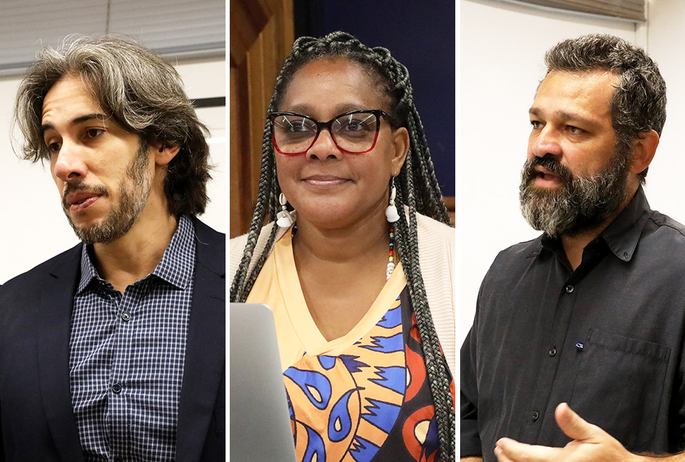 Da esquerda para a direita Anderson Rosa (Unifesp), Cláudia Regina Vieira (UFABC) e Djalma Ribeiro Junior (UFSCAR): expertiências nas políticas das federais 