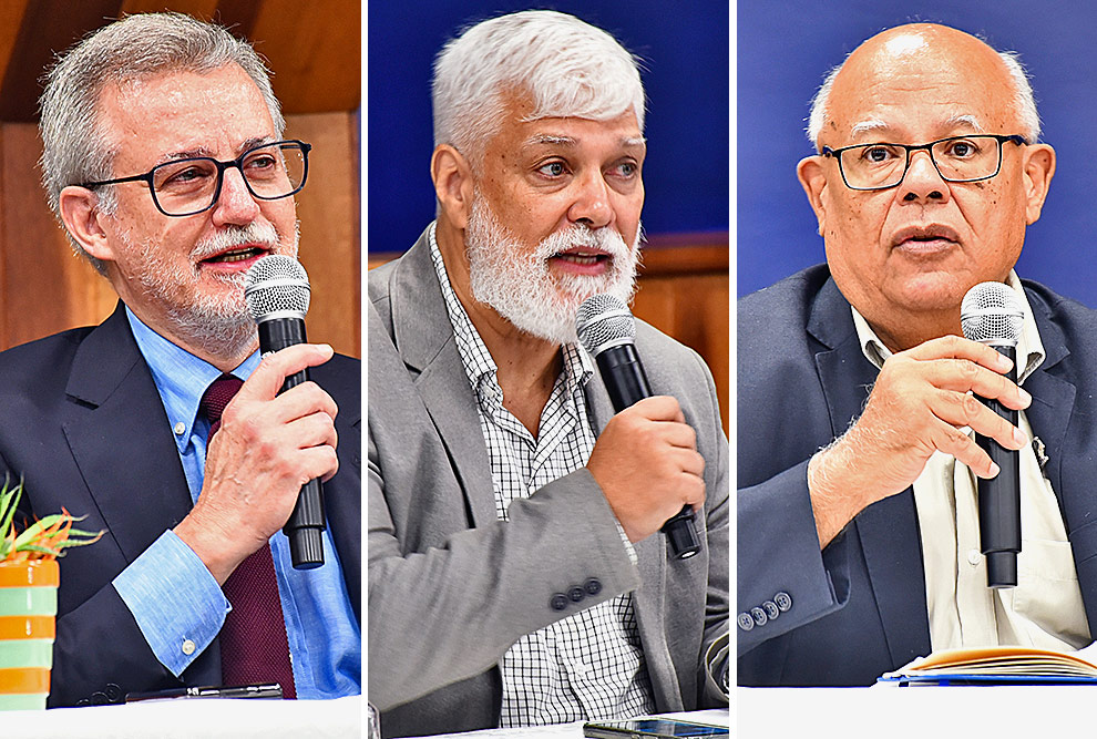 Da esquerda para a direita, o reitor Antonio Meirelles, o professor da Feec Leonardo Mendes e o pró-reitor de Extensão, Esporte e Cultura Fernando Coelho