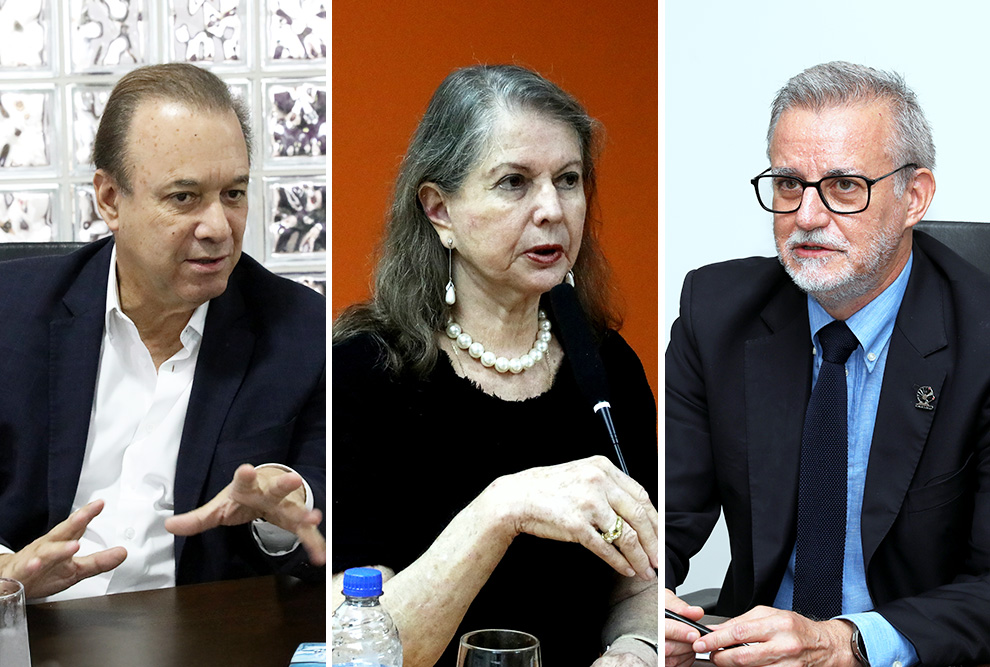 Da esquerda para a direita, o secretário Eleuses Paiva, a coordenadora-geral da Unicamp Maria Luiza Moretti e o reitor Antonio Meirelles: desafios