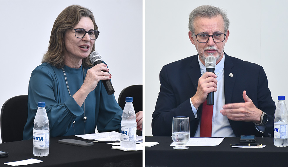 A pro-reitor de Pesquisa, Ana Frattini e o reitor Antonio Meirelles: transição enegética é uma oportunidade de mudar o país
