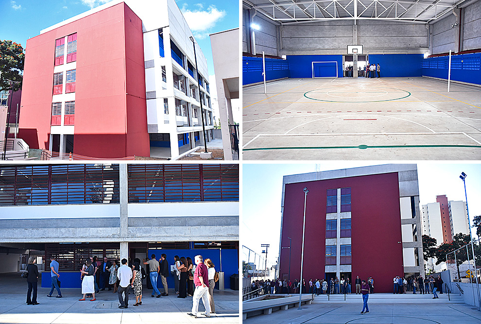 O prédio anexo conta com quatro pavimentos e abriga 16 salas de aula, além de um refeitório e duas quadras de esportes