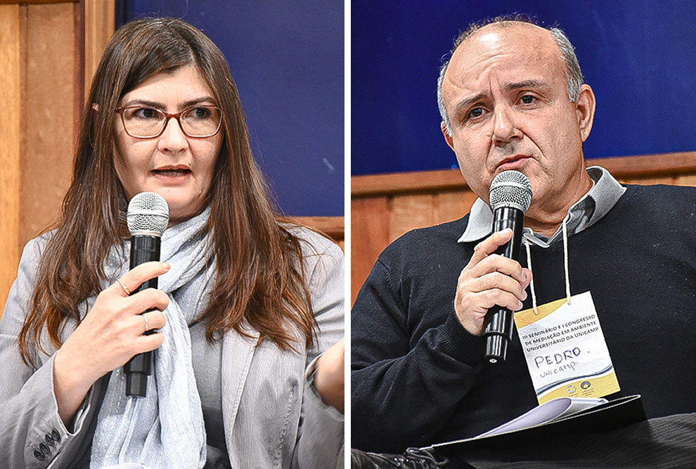 Os representantes das pró-reitorias Marlise Furlan e Pedro Emerson de Carvalho  