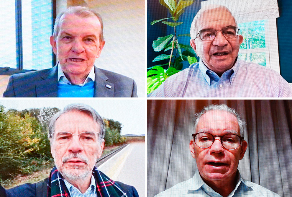 No sentido horário, os ex-reitores Carlos Vogt, Fernando Costa, Marcelo Knobel e Carlos Henrique de Brito Cruz: participação virtual