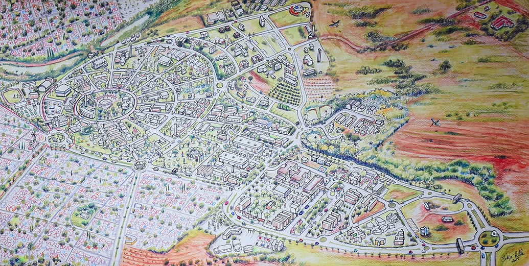 Novo mapa ilustrado, contendo muitos detalhes da vida cotidiana do campus