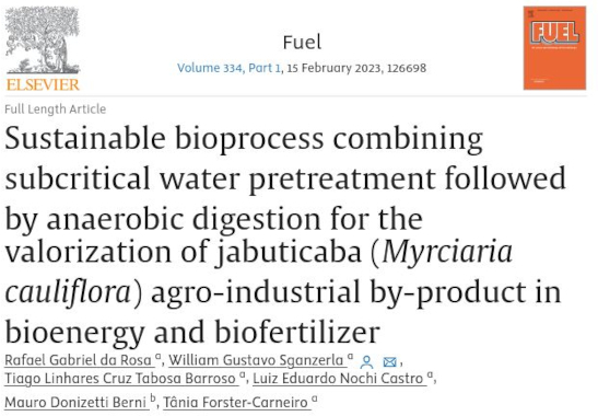 Sustainable bioprocess combining subcritical water pretreatment followed by anaerobic digestion for the valorization of jabuticaba (Myrciara cauliflora) agro-industrial by-product in bioenergy and biofertilizer